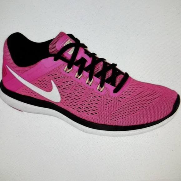 Nike Flex 2016 Run Mesh Running Shoes Pink/Black/ Electric Green Size 11 - Picture 1 of 13